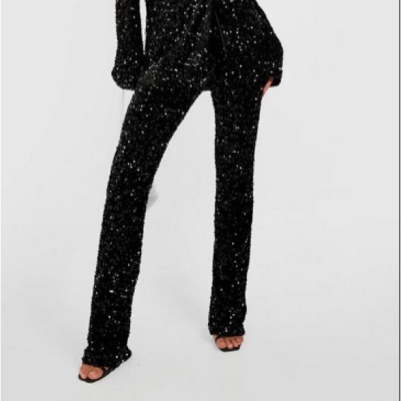 Black Velvet Sequin Flare pants - Picture 7 of 8